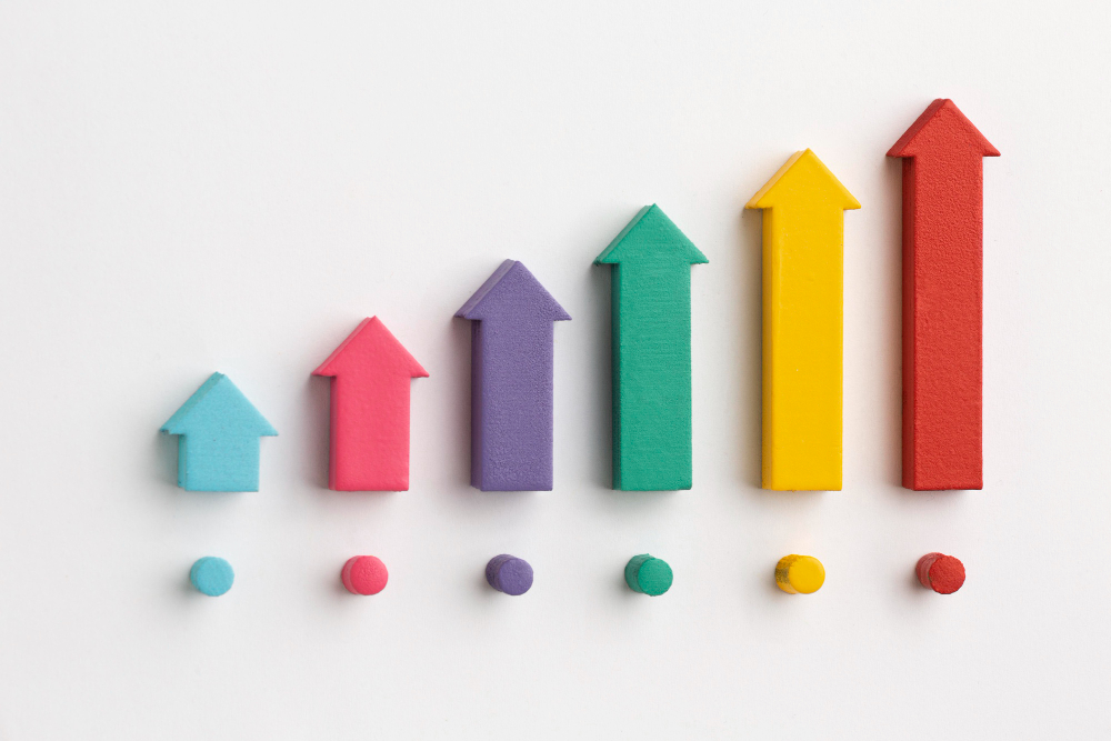 3D illustation of arrows/graphs pointing upwards in ascending order